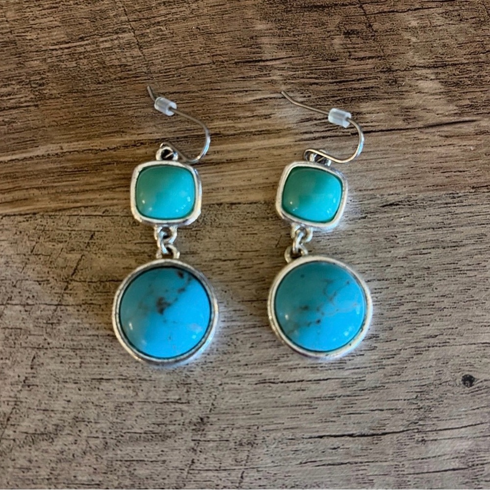 Trifari Turquoise and Silver Earrings vintage boho Western Bohemian Style
